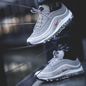 WMNS 7.5 Nike Air Max 97 Metallic Silver and Red Sneakers